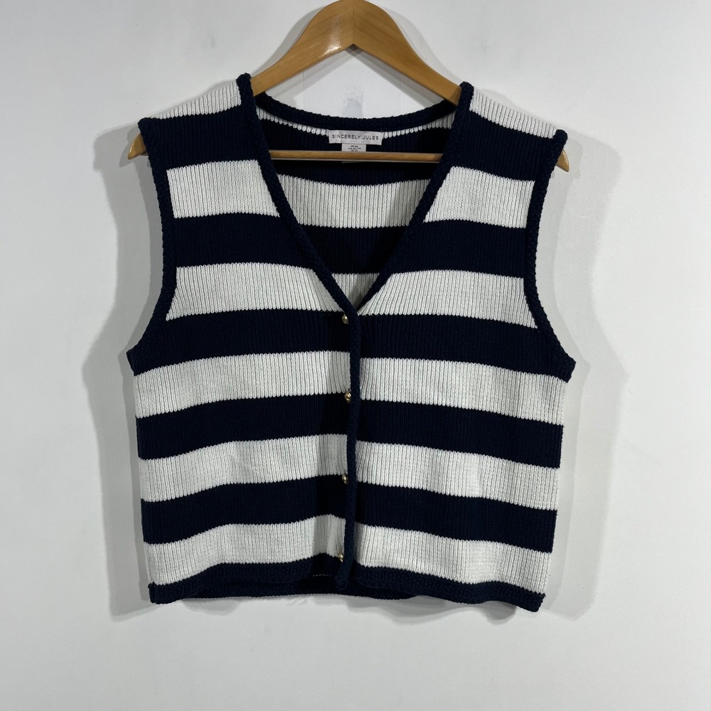 Sincerely Jules Old Money Preppy Striped Button Front Sweater Vest 90s Womens XL